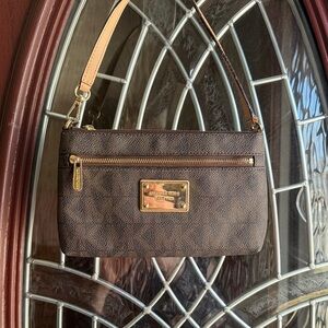Michael Kors Dark Brown Wristlet with Gold Accents